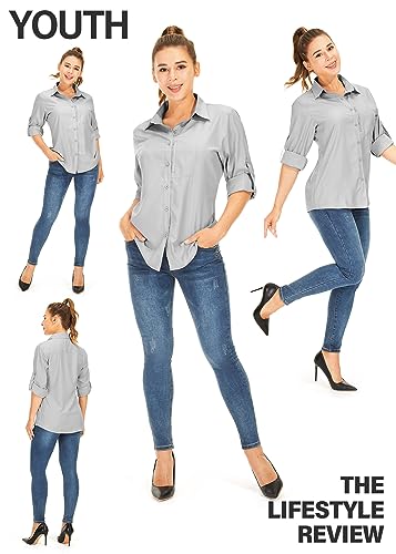 Women's Long Sleeve Safari clothes UPF 50+ Hiking Fishing shirts,Sun Protection Quick Dry Light Cooling Shirts(5019 White XS)