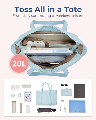 BAGSMART Large Tote Bag For Women, Travel Shoulder Bag Top Handle Handbag with Yoga Mat Buckle for Gym, Work, Travel (Baby Blue, Large)