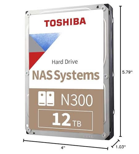 Toshiba N300 12TB NAS 3.5-Inch Internal Hard Drive - CMR SATA 6 Gb/s 7200 RPM 256 MB Cache - HDWG21CXZSTA