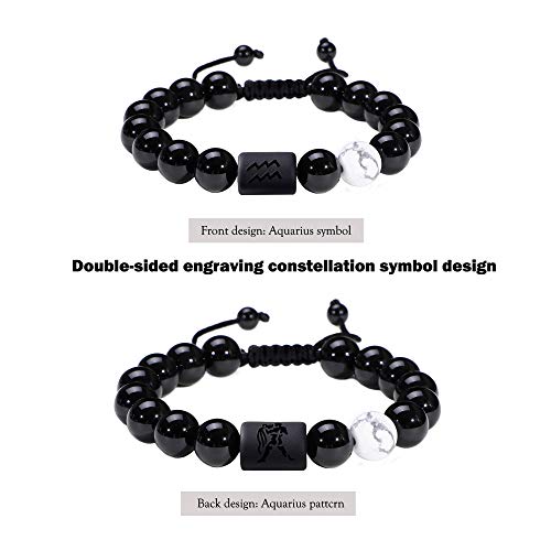 Jade cabbage Zodiac Bracelet for Couple 8mm 10mm Natural Black Onyx Stone Star Sign Constellation Distance Friendship Prayer Blessing Bracelet Gifts Men Women Size adjustable (Women 8mm beads,Virgo)