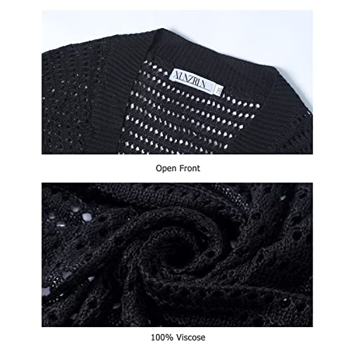 XUNZRLN Women's Long Sleeve Tie Open Front Bolero Shrug Lightweight Knit Hollow Out Cropped Cardigan