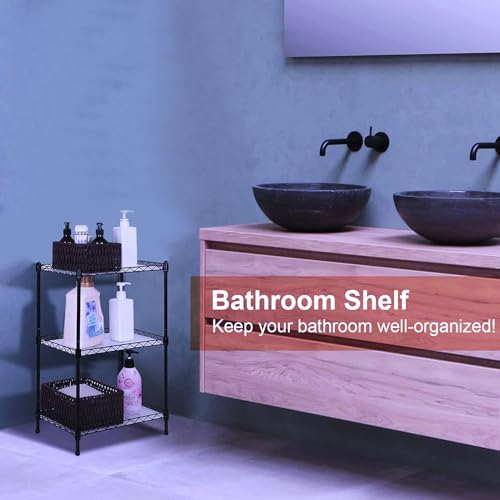 Guangfoshun Best 3-Tier Wire Shelving - Black -Mini Shelf - Kitchen Storage Shelves, Lightweight countertop Storage Rack Corner Shelf Shelving Adjustable Storage Shelf, 11.8" D x 15.7" W x 31.5" H