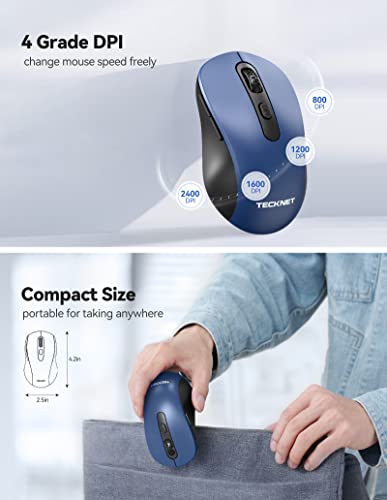 TECKNET Wireless Computer Mouse, 2.4G Cordless Mouse for Laptop, Ergonomic Optical Mouse with Nano Receiver & 6 Buttons, 18 Months Battery Life, 2400 DPI USB Mouse for MacBook, PC, Windows