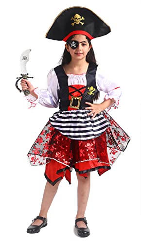 Frekuyrt Girl Pirate Costume Buccaneer Princess Costume Halloween Party Dress Up (5-7 Years)