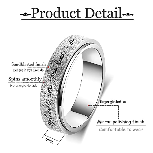 LuckyAmor Men's 8MM Black/Silver/Rainbow Stainless Steel Spinner Ring Band for Anxiety Relief Items for Men Sandblast Glitter Finish Size 7 8 9 10 11 12 (9, Silver)