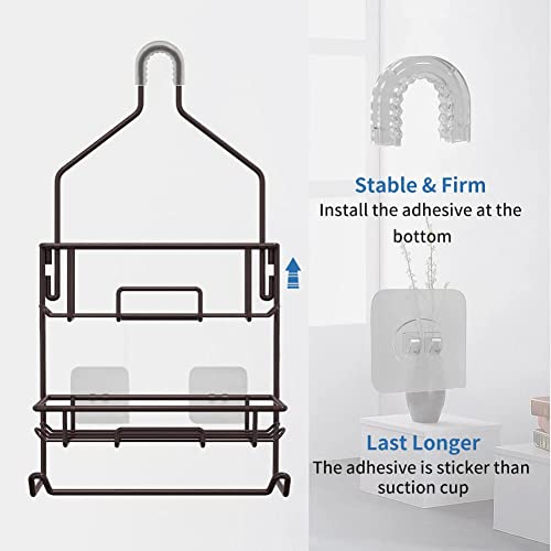 Shower Caddy Hanging Over Shower Head Rust Roof Shower Organizer with 10 Hooks for Razor Shampoo Holder Bathroom Shower Rack Storage Shelf with Towel Bar – Bronze
