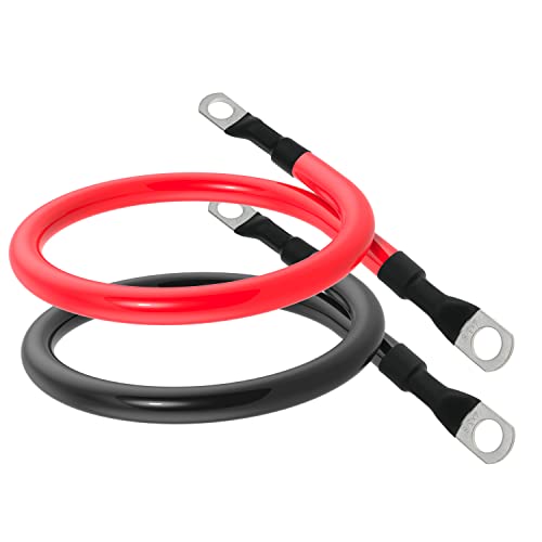 4 AWG Battery Cable 4AWG Gauge Pure Copper Battery Inverter Cables with 3/8 in Lugs Both Ends Power Inverter Wire Set for Automotive Solar Marine Boat RV Car Motorcycle Red and Black (1ft)