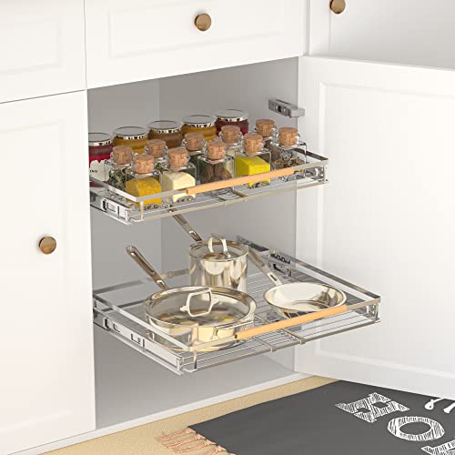 GEDLIRE Expandable Pull Out Cabinet Organizer, Heavy Duty Slide Out Pantry Storage Shelves, Sliding Drawer Organizer Rack for Kitchen Cabinets, Under Sink, Home, 17.1"-28" W x 22.4" D