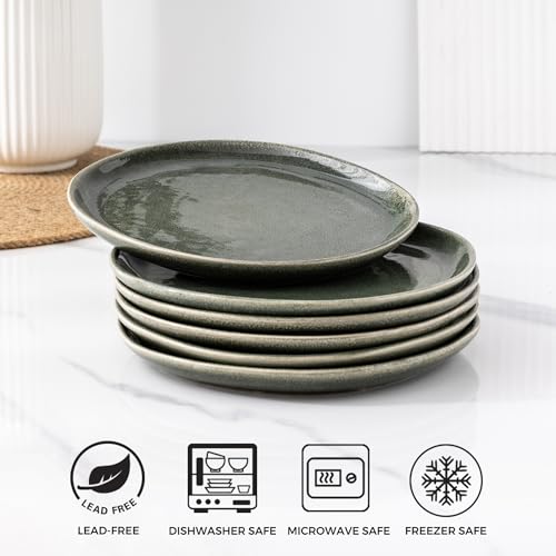 AmorArc Ceramic Plates Set of 6, 8.5 Inch Handmade Reactive Glaze Stoneware Plates set for Dessert, Salad, Appetizer, Small Dinner Plates, Microwave & Dishwasher Safe, Scratch Resistant
