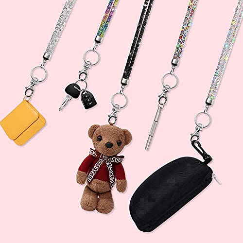 Soleebee Rhinestone Office Lanyard, 31.5'' Bling Neck Lanyard with Metal Clasp & Keyring, Crystal Lanyard for Women, ID Card, Keys Strap (5 Pack)