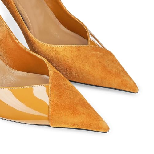 Coutgo Womens Pointed Toe High Heels Pumps Patent Suede Stiletto Heel Slip on Office Party Wedding Dress Shoes Coffee