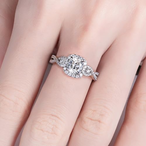 AimiIee Cushion Cut Halo Moissanite Rings 1.434cttw D Color VVS1 Clarity S925 Sterling Silver Promise Engagement Rings Wedding Rings Christmas Gift for Women with Certificate 5