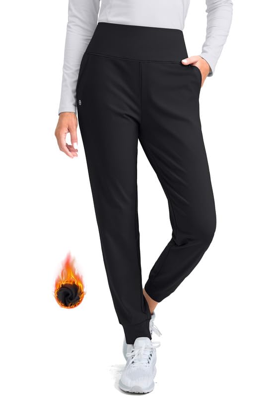 G Gradual Women's Fleece Lined Joggers High Waisted Water Resistant Thermal Hiking Pants Cold Weather Sweatpants with Pockets(Ash Rose,S)