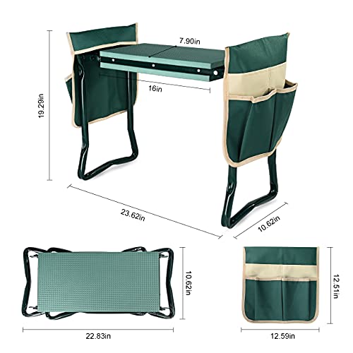 KVR Upgraded Garden Kneeler and Seat with Thicken & Widen Soft Kneeling Pad,Heavy Duty Foldable Gardener Stool with 2 Tool Pouches,Gardening Gifts for Women Mom Men Seniors¡…