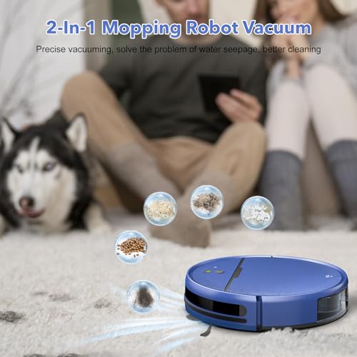 2 in 1 Mopping and Vacuuming Robot, Robot Vacuum and Mop Combo Compatible with WiFi/App, Robotic Vacuum Cleaner Self-Charging, Slim, Ideal for Pet Family, Hard Floor, Hair, Low Pile Carpet