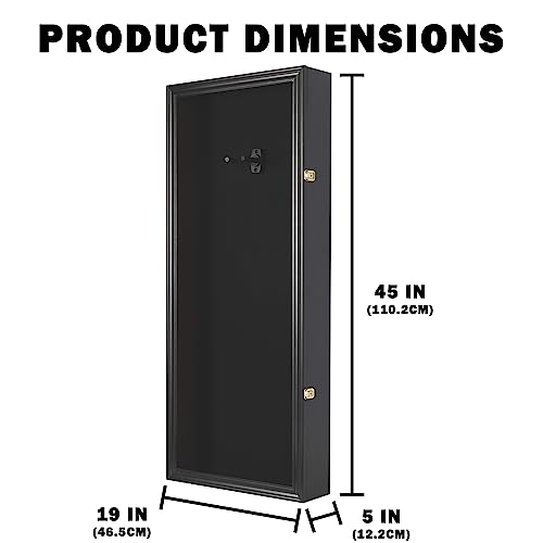 DisplayGifts 42" Electric Guitar Display Case Cabinet Shadow Box with Guitar Hanger Stand, Lockable UV Protection Black Felt Interior with Black Frame