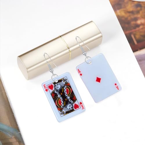 GBAHFY Acrylic Playing Card Earrings Poker Drop Earrings Charms Fashion Leisure Casino Games Style Hip Hop Jewellery Earring for Women Party (Block A Red Heart K)