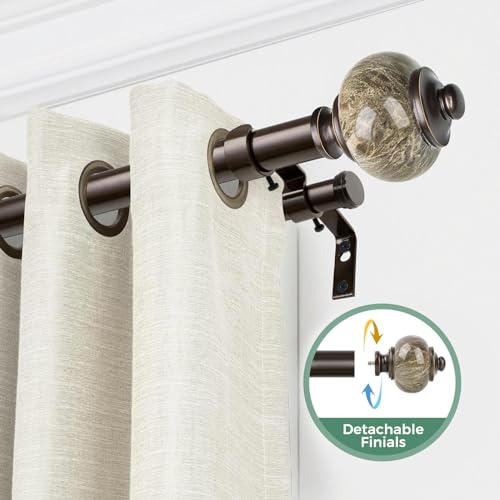 KAMANINA 1 Inch Double Curtain Rod 36 to 72 Inches (3-6ft) Bronze Telescoping Curtain Rods for Windows, Heavy Duty Dual Drapery Rods with Marbled Finials