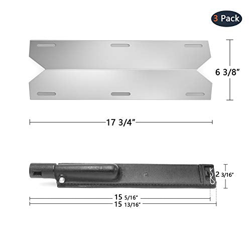 Hongso Gas Grill Stainless Steel Heat Plate Shield and Cast Iron Burner Repair Kit Replacement for Jenn Air 720-0061, 3 Pack