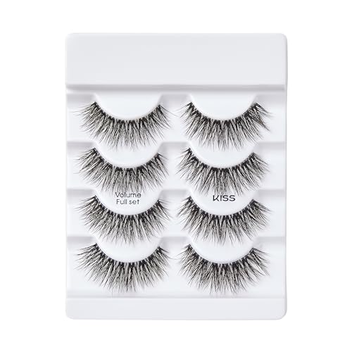 KISS Lash Couture LuXtensions Collection False Eyelashes Multipack, Flat Lash Technology, Super Slim Lash Band, Real Lash Extension Fibers, Reusable Strip Lashes, 'Volume Full Set', 4 Pairs