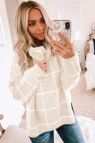 ECOWISH Women Fall Pullover Sweater Turtleneck Solid Long Sleeve Loose Casual Chunky Ribbed Knit Winter Sweaters Jumper Tops B-Caramel M