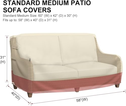 Mrrihand Heavy Duty Patio Sofa Cover, 3-Seater Outdoor Sofa Loveseat Cover, Outdoor Patio Furniture Cover with Air Vent and Handles, 60" L×42" D×30" H, Grey