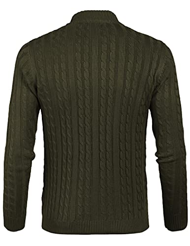 COOFANDY Men's Zip Up Cardigan Sweater Stand Collar Slim Fit Cable Knit Full Zip Sweater Jacket with Pockets Light Brown