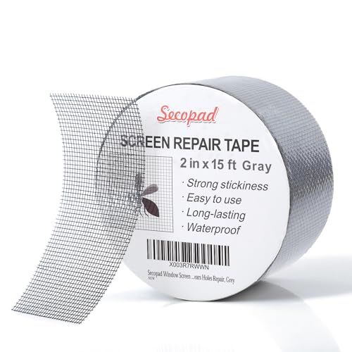 Secopad Grey Window Screen Repair Tape, 2 in X 15 FT (180IN) Screen Repair Kit for Windows or Doors Screen Repair, Strong Adhesive Screen Patch Repair Kit Fiberglass Screen Tape Mesh Repair