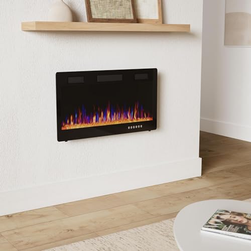 Vitesse 30 inch Ultra-Thin Electric Fireplace in-Wall Recessed and Wall Mounted Fireplace Heater,Linear Fireplace with Multicolor Flame,Timer,Low Noise,750/1500W,Touch Screen & Remote Control(30’’)