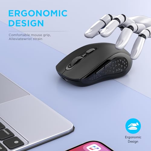 ZVYUE Wireless Bluetooth Mouse for Mac MacBook Air Pro Computer iPad Pad PC Laptop Silent Mouse with Dual Mode Switch Mouse Bluetooth 5.2/3.0 and 2.4GHz USB Type-C Receiver (Black)