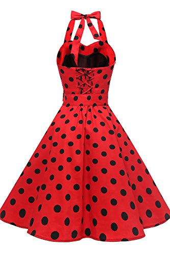 Topdress Women's Vintage Polka Audrey Dress 1950s Halter Retro Cocktail Dress Navy Blue Medium