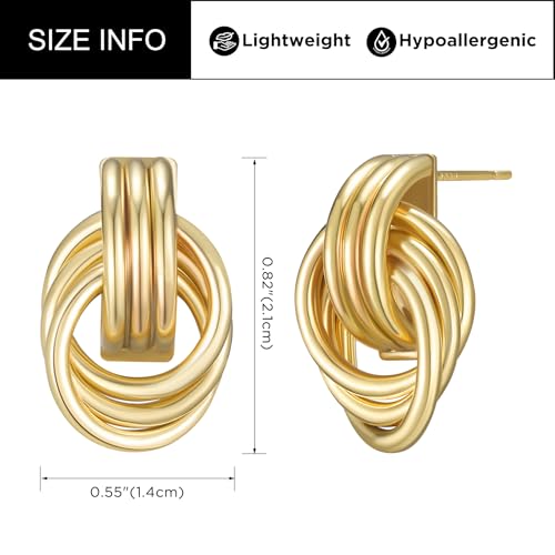 SWEETV Silver Statement Geometric Dangle Drop Earrings for Women, Trendy Chunky Twisted Knot Link Earring Dupes, Fashion Women's Stud Earrings Jewelry Gift,Silver