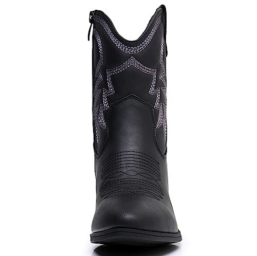GLOBALWIN Women's Mid Calf Black Cowboy Boots The Western Fashion Cowgirl Boots For Women Low Heel Size 11M