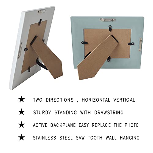Buecasa Rustic 3.5x5 Inches Wooden Picture Frame Pack of 2 Vintage Cyan and White in Gift Box - Distressed Wood High Definition Glass Photo Frame Outside 6.1x7.7 Inches - 2 Way Display Tabletop or