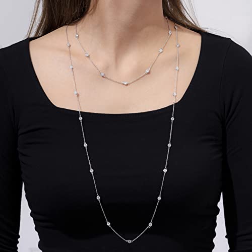Amazon Essentials Platinum Plated Sterling Silver Station Necklace set with Infinite Elements Cubic Zirconia (6mm), 36" (previously Amazon Collection)