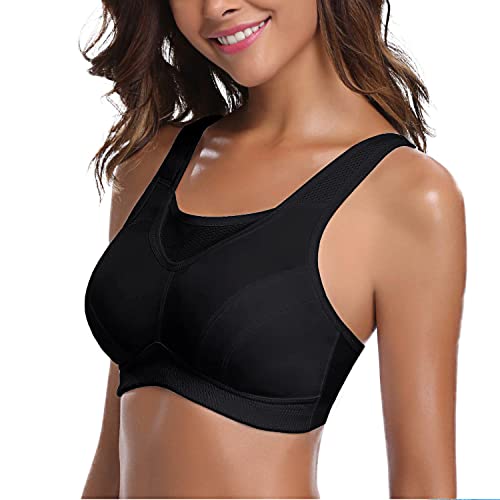 Wingslove Women's High Impact Sports Bra Full Coverage Wirefree Non Padded Workout Bra Plus Size(White,44C)