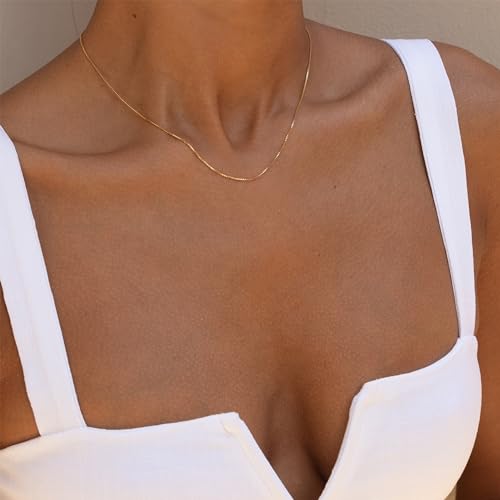 Freekiss Gold Necklace for Women: Simple Minimalist Necklace 14K Gold Plated Choker Necklace for Women Dainty Cute Sparkle Box Chain Necklaces Gold Jewelry for Women Trendy Gifts