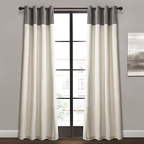 Lush Decor, 84" x 52", Gray Milo Linen Window Curtain Panel Pair, White
