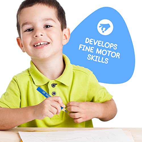 Short Thick Triangle Pencils For Kids - Stronger 5MM Core, Fat Pencil Grip, For Beginners, 2-6 Year Olds, Toddlers, Kindergarten - 8 Learning Pencils for Children with Pencil Sharpener (Light Blue)
