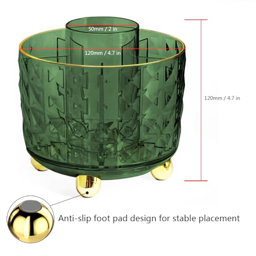 GOTOBA Dark Green Pen Pencil Holder for Desk, 360° Rotating Pen Organizer, Green Office Supplies, Cute Pen Holder, 6-Compartment Pencil Holder Rotating