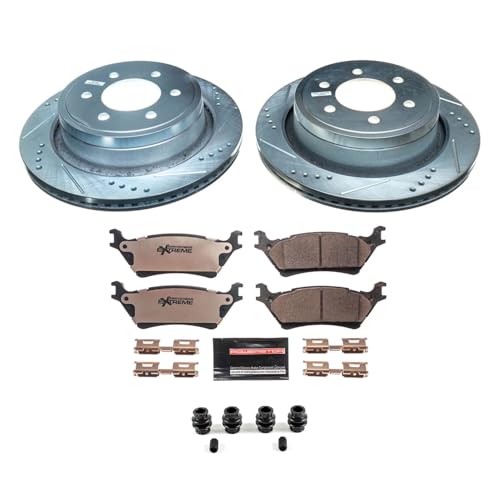 Power Stop Brake Kit For 2012-2018 Ford F-150 6 Lug - Rear Truck & Tow Carbon Fiber Ceramic Brake Pads and Drilled and Slotted Brake Rotor Replacement, K6271-36