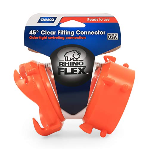 Camco RhinoFLEX Clear 45-Degree Camper/RV Sewer Hose Swivel Fitting - Features a Swivel Lug Fitting & a 4-Prong Bayonet Fitting - Made of Heavy-Duty Resin (39847)