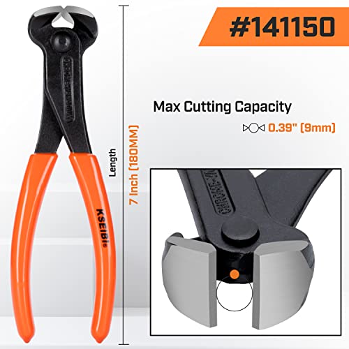 KSEIBI 141150 End Cutting Pliers 7 Inch Grip Handle Black Finish Chrome Vanadium Steel Carpenter Pincer, Nippers Tool, Cat Paw, Nail Remover, Rivet Cutting Pliers, Steel Wire Cutter Construction Tool