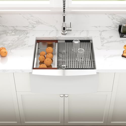 Sarlai 36 Farmhouse Sink Stainless Steel - 36x22 Inch Kitchen Sink Ledge Workstation Apron Front Single Bowl 16 Gauge Stainless Steel Luxury Undermount Farm Kitchen Sink