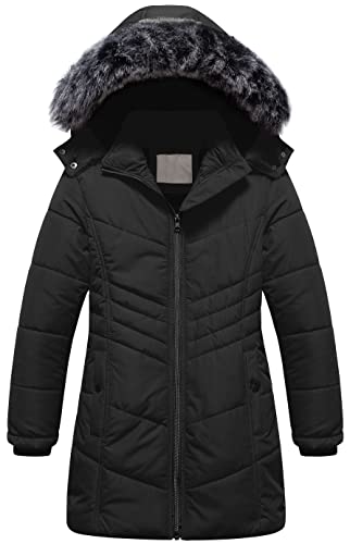 Pursky Little Girl's Clothes Water Resistant Winter Coat Thicken Fleece Lined Puffer Outerwear Jackets Black 4-5