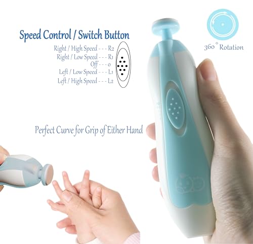Royal Angels Baby Nail File, 21 in 1 Set with Labels, Electric Nail Kit, Extra 13 Replacement Tools, Baby Nail Trimmer, Baby Nail Care, Newborn Toddler Toes & Fingernails Clipper, Trim & Polish (Blue)