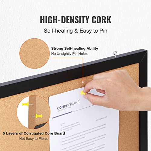 VEVOR Cork Board for Walls, Double-Sided Cork 24" x 18" Bulletin Board Vision Board, Push Pin Board with Framed for Office Home and School