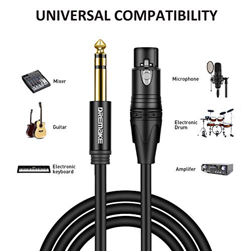 DREMAKE TRS 1/4 Inch 6.35mm/6.5mm to XLR Female Balanced Interconnect Audio Cable, 3Pin XLR to Quarter Inch Mic Cable for Microphone, Mixer, Guitar, AMP, Speakers - Black/3FT