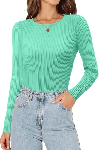ONLYSHE Womens Striped Long Sleeve Shirts Casual Crewneck Sweatshirt Slim Fitted Tunic Tops Fall Blouses;Black;Large