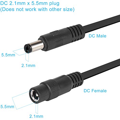 Uogw 2 Pack DC Power Extension Cable, 20ft 2.1mm x 5.5mm Extension Cord Compatible with 12V DC Adapter Cord for Security Camera CCTV IP Camera, LED, Car, Black